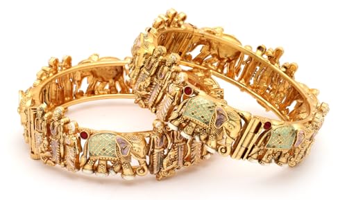Image of Shining Diva Fashion 18k Gold Plated Meenakari Ram Parivar Bangles for Women | Set of 2 Bangles Set | Stylish Traditional Kada Bangles | Just Like Real Gold Jewellery
