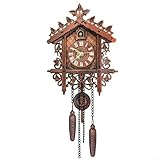 DAZZLEEX Vintage Wooden Cuckoo Clock Wall Clock with Tree House Swing Design, 44 cm White Roman Numerals, Battery-Powered Home Decor for Living Room or Office(CML-002)