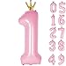 Gifloon Number 1 Balloon with Crown, Large number balloons 40 inch, 1st Birthday Party Decorations First Birthday Sign Decor, Pink