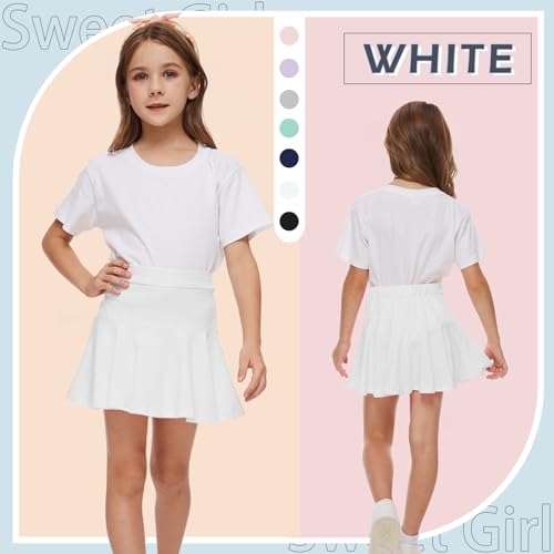 Neutocd Toddler Little Girls Skirts Skorts Elastic Flared Plain Pleated Tennis Skater Skirts for Girls Kids Built in Shorts3