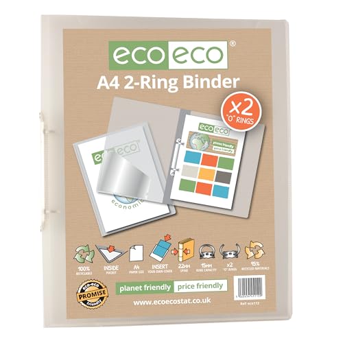 eco-eco A4 95% Recycled Presentation 22mm Spine 2 Ring Binder Clear, Pack of 12, eco112x12, 12 Folders - Image 2