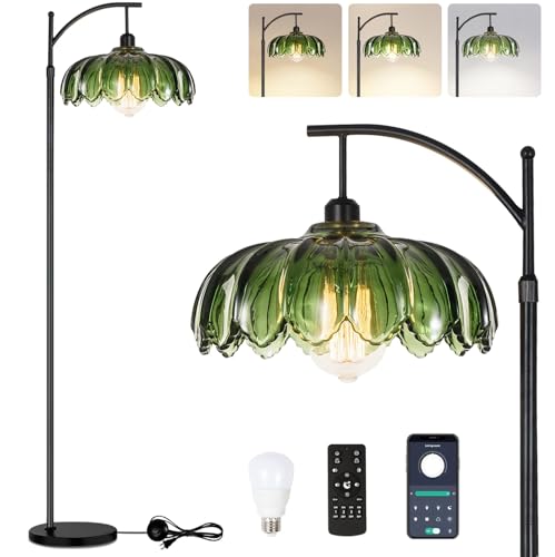 QIYIZM Glass Floor Lamp for Living Room,Bedroom,Gold Dimmable Standing Lamp