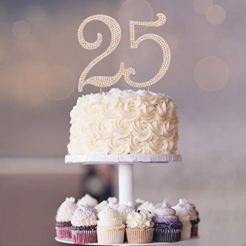 25 Cake Topper - Premium Rose Gold Metal - 25Th Birthday Or Anniversary Party Sparkly Rhinestone Decoration Makes A Great Centerpiece - Now Protected In A Box #TOP5