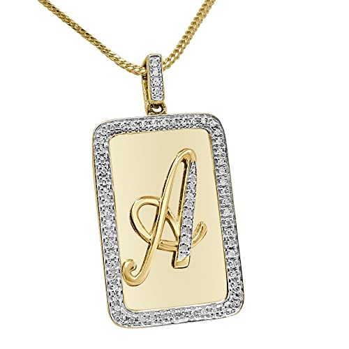 Real Genuine Authentic Natural Diamond Initial Letter Alphabet Dog Tag Unisex Pendant Charm Chain Neckless Set 10K Gold On Mini Small 1.25