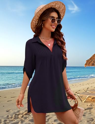 Bmjl Women 2024 Beach Cover Ups Bikini Swimwear Cover Up Pleated Bathing Suit Swim Dress Shirt thumb #1
