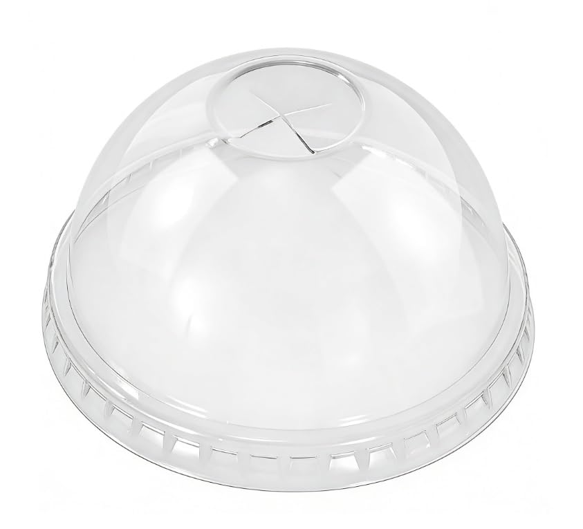 98mm Clear Plastic Smoothie Dome Lids with Cross Perforation for Straws, Ideal for Disposable Cups - 12oz/16oz/20oz/24oz Cold Cups, Universal Fit (50)
