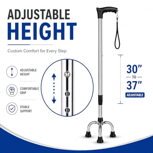 Image of SD CASS*4 Leg Aluminium Walking Stick for Old Age | Lightweight Walking Support with Adjustable Height | 4 Leg Walking Cane for Men /Women, Patients, Old People (Four Leg Walking Stick)