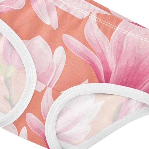 Pink Magnolia Flowers Cute Panties Girl Toddler Underwear Custom Cotton Florals Briefs Undies Kids 2t4
