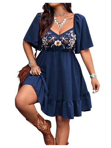 Image of BEAUDRM Women's Plus Size Western Cowgirl Dress Floral Boho Country Flowy Causal Spring Mini Dress Summer Vacation Outfits