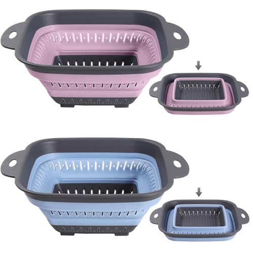 scolapasta pieghevole,scolapasta pieghevole in silicone,scolapasta plastica,(2 pezzi rosa + blu)