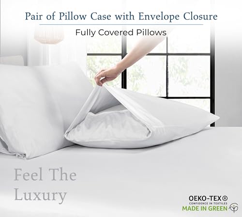 Image of Royale Linen 400 Thread Count 100% American Grown Cotton Standard Pillowcase Set - Luxury Sateen Standard Pillow case - 20 inchx26 inch Inch - Soft & Smooth Set of 2 White Pillowcases - (Std, Signature White)