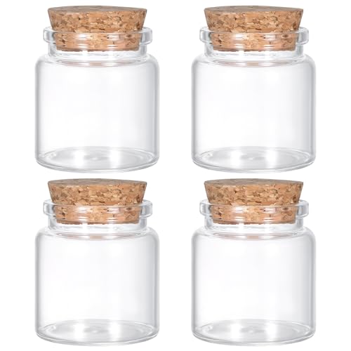 Lusofie 4 Pièces Mini Bocaux En Verre Transparent Avec Bouchons Vides 50 Ml Petit Bocaux Avec Couvercles Liège Bocal Conservation Flacons Bouteille En Verre...