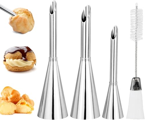 3 boccole di pasticceria piccolo cavolo, boccole professionali in acciaio inossidabile da guarnire, Cupcake Puffs iniezione siringa, per la decorazione di houppette