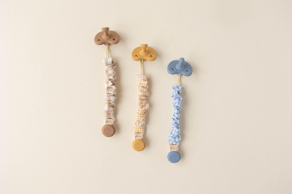 Muslin Cotton Pacifier Clips - Metal-Free, Lightweight and Secure Pacifier Holder for Babies (Sun Éclat) - Mila & Lulu