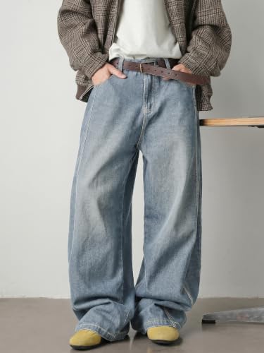 Areant Mens Baggy Jeans Wide Leg Loose Fit Hip Hop Vintage Jeans Relaxed Fit Elastic Waist Denim Pants Skate Streetwear Y2K Light Blue Small — view 2