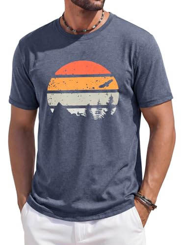 Runcati Mens Short Sleeve T-Shirts Casual Graphic Printed Tee Tops Crewneck Summer Beach Hawaiian...