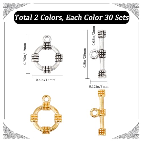 SUNNYCLUE 1 Box 60 Sets Toggle Clasps Gold Silver Toggle Bracelet Clasps Toggle Clasp Sets OT Clasp T Bar Ring Clasps Round Toggle Clasps Findings for Jewellery Making Clasps Bracelets DIY Supplies - Image 2