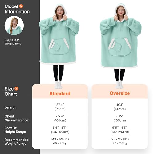 Giggling Getup Wearable Blanket Hoodie for Women Men Gifts for Women Mom Wife Sherpa Fleece Hooded Blanket Sweatshirt Cozy Sherpa Wearable Throw with Pocket & Sleeves for Adult Standard Light Green