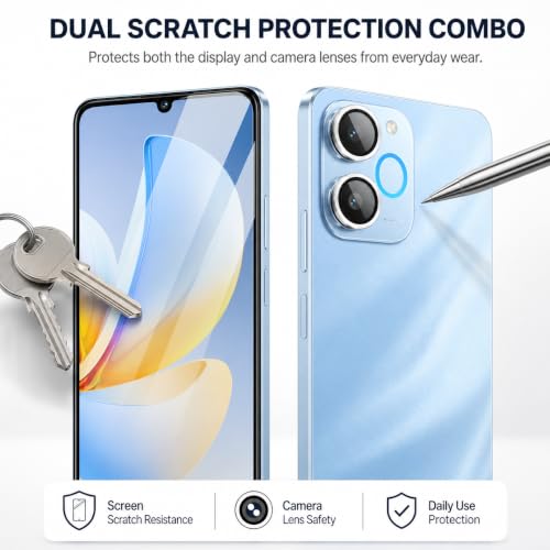 Image of FIRST MART Tempered Glass for Realme P4 Lite 5G with Silver Camera Ring Guard & Installation Kit | HD Clear Edge-to-Edge Screen Protector, Scratch Resistant, Case-Friendly | Pack of 1