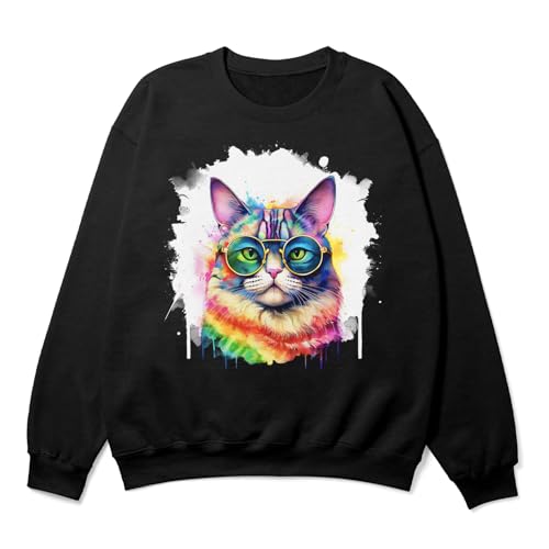 Hippie Cat Portrait Oil Painting Watercolor Tie-dye Vintage Adult Youth T-Shirt Hoodie Sweatshirt