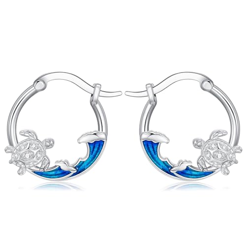 SeaTurtle dolphin Hummingbird Earrings for Women 925 Sterling Silver Sea Waves Earrings Ocean Huggie Hoop Sea Turtle dolphin Earrings Jewelry Gifts