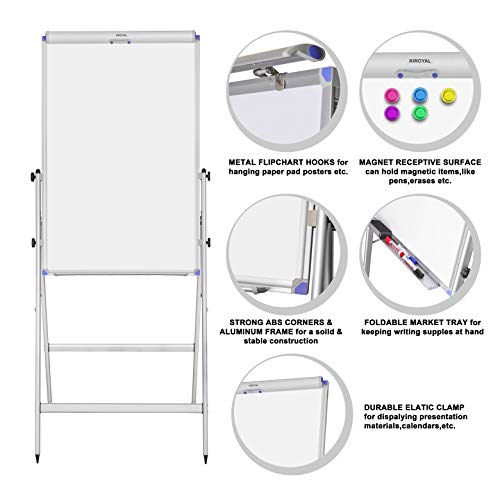 Whiteboard Easel Flipchart Stand Magnetic Dry Erase Board, 36x24inches Aluminum Alloy Portable White Board,Movable Hooks, Adjustable Height - Thumbnail 5