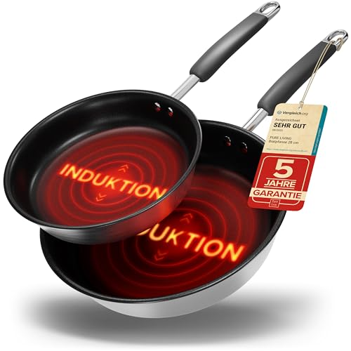 Pfannenset Induktion für alle Herdarten 20cm und 28cm beschichtete Pfannen aus Edelstahl - 10 JAHRE...