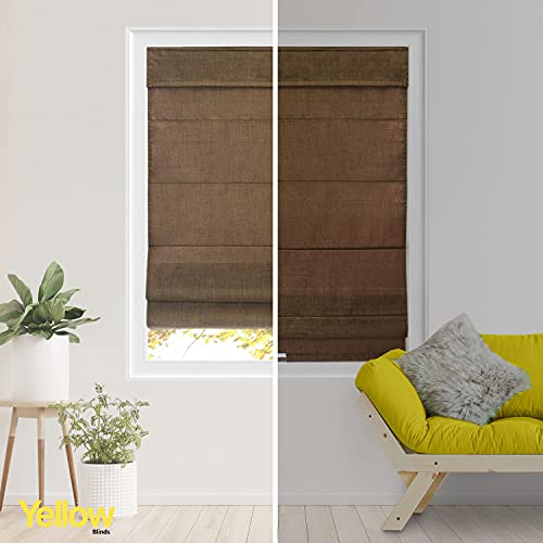 Room Darkening Roman Shades For Windows, Cordless Linen Fabric Window Blind Treatment, Uv Blocking, Energy Efficient And Privacy Protection, 29 X 64, Burton Brown By Yellow Blinds #TOP6