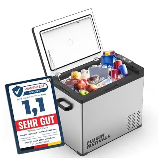 PLUG IN FESTIVALS - elektrische Kühlbox - Kompressor Gefrierbox bis -20 Grad - Kühlbox Auto - Camping Kühlschrank - Powerstation zum Kühlen - 12V 230V - 50 Liter