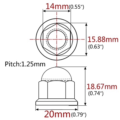 Image of Titanium M6 M8 M10 Dome Head Acorn Nuts for Bicycle Motorcycle Exhaust Pipe Car Pack of 6 (M10, Silver)