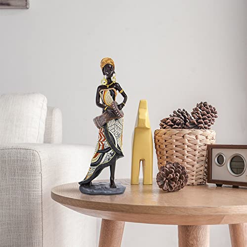 Vimtrysd 12'' African Sculpture Home Decor, Musician African Statues And Sculptures For Home Decorations, African Decor For Living Room African Art Tribal Lady Figurine Women Statue Shelf Decor Accent #TOP4
