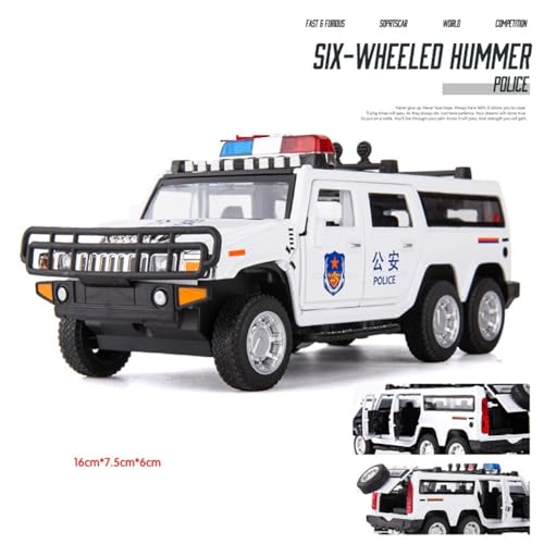 Image of Exclusive Alloy Metal Pull Back Die-Cast Car Diecast Metal Pullback Toy Car with Openable 6 Doors,Light Music Boys Gifts Toys (1:32 Hummer Police - White)