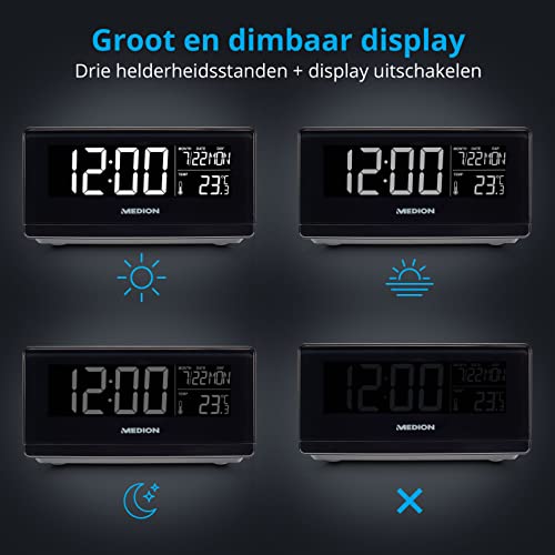 MEDION E75009 Wekker met Qi-oplaadfunctie (alarmstation, laadstation, inductief opladen, temperatuurweergave, snoozefunctie, timer, displaydimmer) Zwart - Image 6