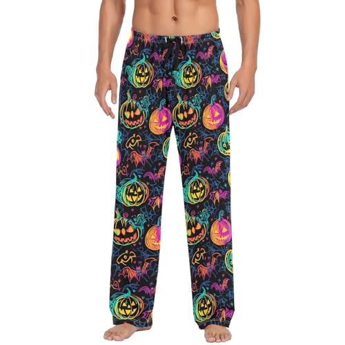 Men's Halloween Pumpkins Pajama Pants with Pockets - Straight Fit Cotton Sleep Bottoms for Lounge & Nightwear#3852