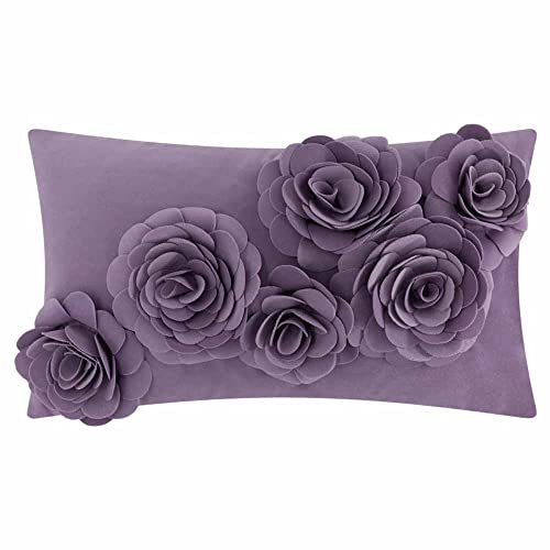 Jwh Purple Flower Throw Pillow Covers Aesthetic Decorative Velvet Floral Accent Pillow Case Rectangle Cushion Handmade Pillowcase Bed Couch Bedroom Living Room 12X20 Inch Lilac #TOP12