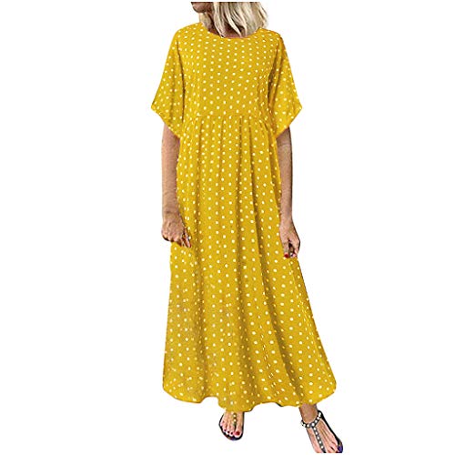 Sunnywill Women Skirt, Plus Size Fashion Women O-Neck Short Sleeve Dot Peinted Casual Dress Womens Popular Practical Formal Dress Cocktail Dress Yellow