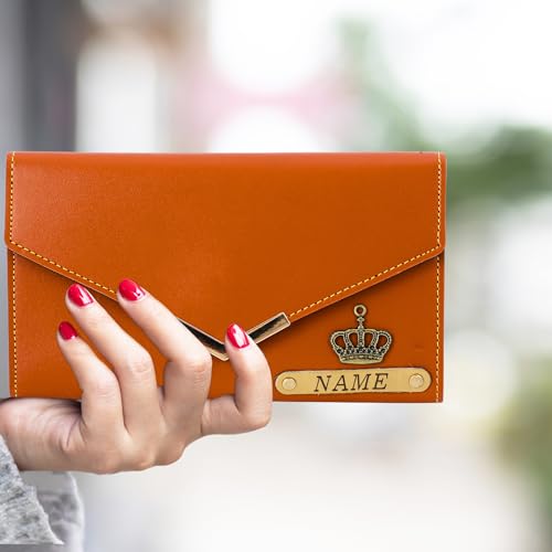 Image of Personalized Leather Clutch for Women | Custom Name & Charm | 3-Fold Ladies Wallet | Stylish Purse Gift for Girlfriend, Wife, Mother & Sister | Multi-Compartment Wallet (Tan)