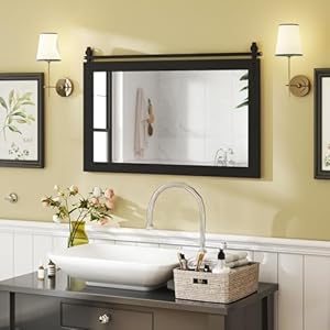 Tangkula Farmhouse Wall Mirror Rustic Bathroom Mirror with Wood Frame and Metal Bracket Wall Mounted Barn Door Mirror for Living Room Bathroom40 x 26 Inch