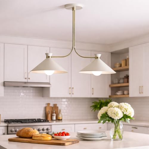 Image of BURAKH Modern 2-Light Pendant Ceiling Light – Minimalist Hanging Lamp with Metal Finish & Dual Shades – Stylish Lighting Fixture for Kitchen, Dining Room & Living Space - Bulbs not Included