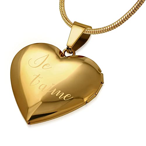 BOBIJOO Jewelry - Pendentif Coeur Porte-Photo Message Femme Je t'aime ou pour la Vie Or ou Argent - Je t'aime/Plaqué Or
