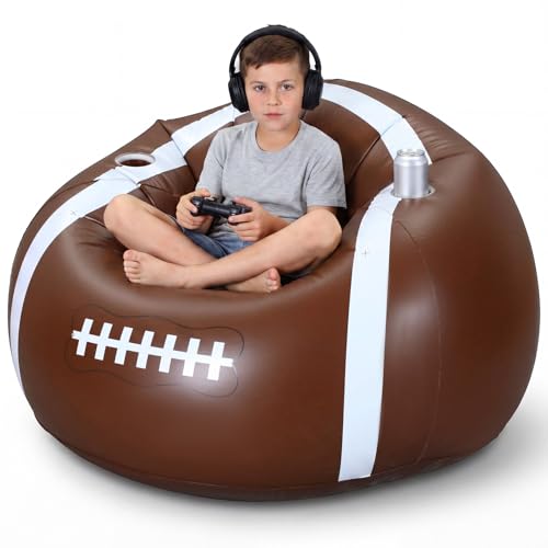 Glimin 34 Inflatable Football Bean Bag Chair for Kids & Teens with Cup Holders Boys Room Decor PVC Blow up Bean Bag Chair Inflatable Gaming Couch for Boys Video Game Bedroom Camping Night Party