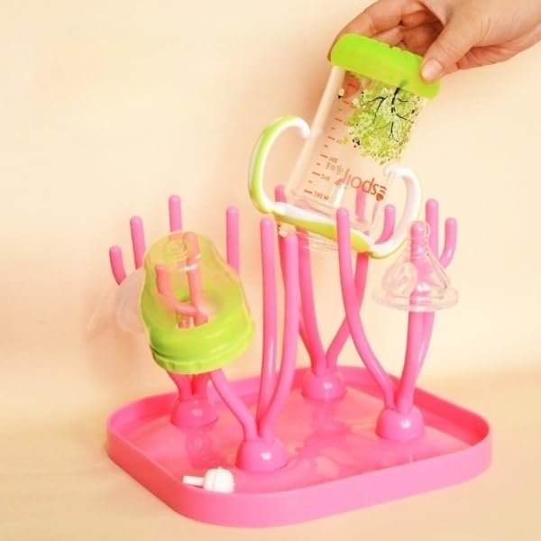 SYGA Foldable Baby Bottle Drying Racks Feeding Cup Nipple Storage Shelf Stand Holder - Pink Drying Rack 4