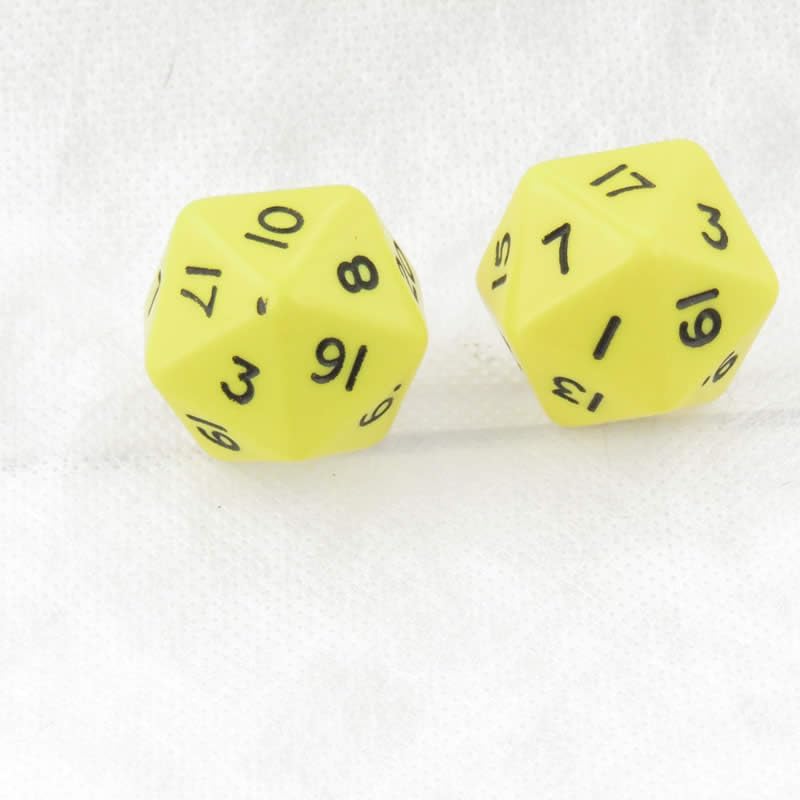 Yellow Jumbo Dice with Black Numbers D20 30mm Set of 2 Wondertrail