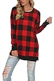 levaca Womens Plaid Loose Pullover Sweaters Tunic Shirts for Leggings Red M