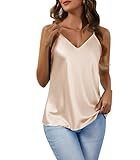 ETOSELL Silk Satin Tank Tops for Women V Neck Cami Summer Sleeveless Camisoles Adjustable Spaghetti Straps Blouses Champagne