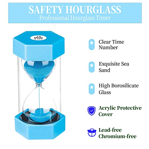 Sand Timer For Kids - 15 Minute Hourglass, Giant Blue Plastic Sand Clock & Mini Reloj De Arena 2 Minutos, Unbreakable Colorful Hour Glass Sandglass For Games, Classroom, Office (Pack Of 2) #TOP2