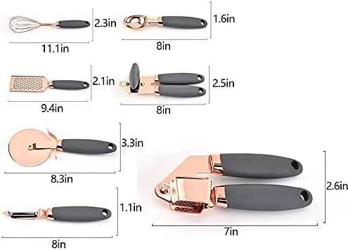 Kitchenware Set 7 Pc Kitchen Tools and Gadgets Copper Kitchen Accessories with Soft Handles Include Can Opener Ice Cream Spoon Pizza Cutter and Many More White (Color : Gray)