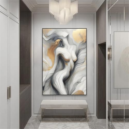 Décoration murale salon moderne affiche femme grise dorée pour habiller un mur vide - 4