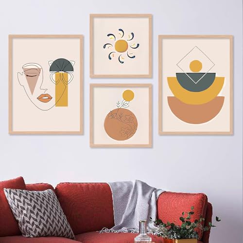Image of Kotart Premium Digital Paintings with Frame for Home Decoration - Minimalistic Shapes Painting for Living Room Bedroom Office Room Decor - Painting for Wall Decoration - Pack of 4 (Art 8, Big (13x17 or 13x13 inch))