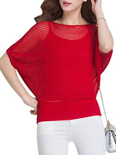 [サフィーブラウ] A60 L レッド レディース レディーす レディス サマー ニット トップス tシャツ カットソー セーター 半袖 クルーネック カラー カラフル シースルー メッシュ 薄手 無地 ボーダー インナー キャミ キャミソール 付き クール サラサラ ゆったり おしゃれ セクシー 可愛い かわいい かっこいい 女の子 大人 女子 ミセス シニア 婦人 夏 秋 赤 赤い lサイズ